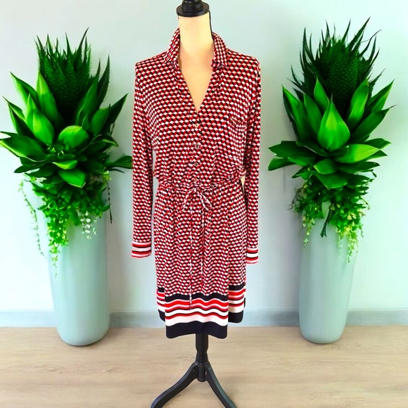 Tommy Hilfiger-NWT size 10 drawstring waist shirt dress. Geometric. New w/tags!! - Picture 1 of 12